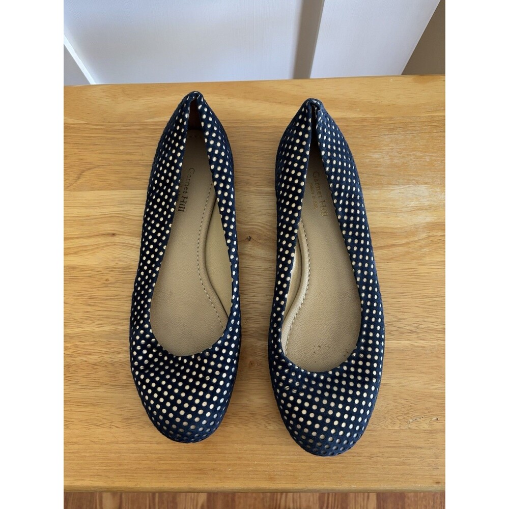 Garnet Hill Italian Leather Flats Navy Polka Dot Women’s Size 9.5 Slip-On